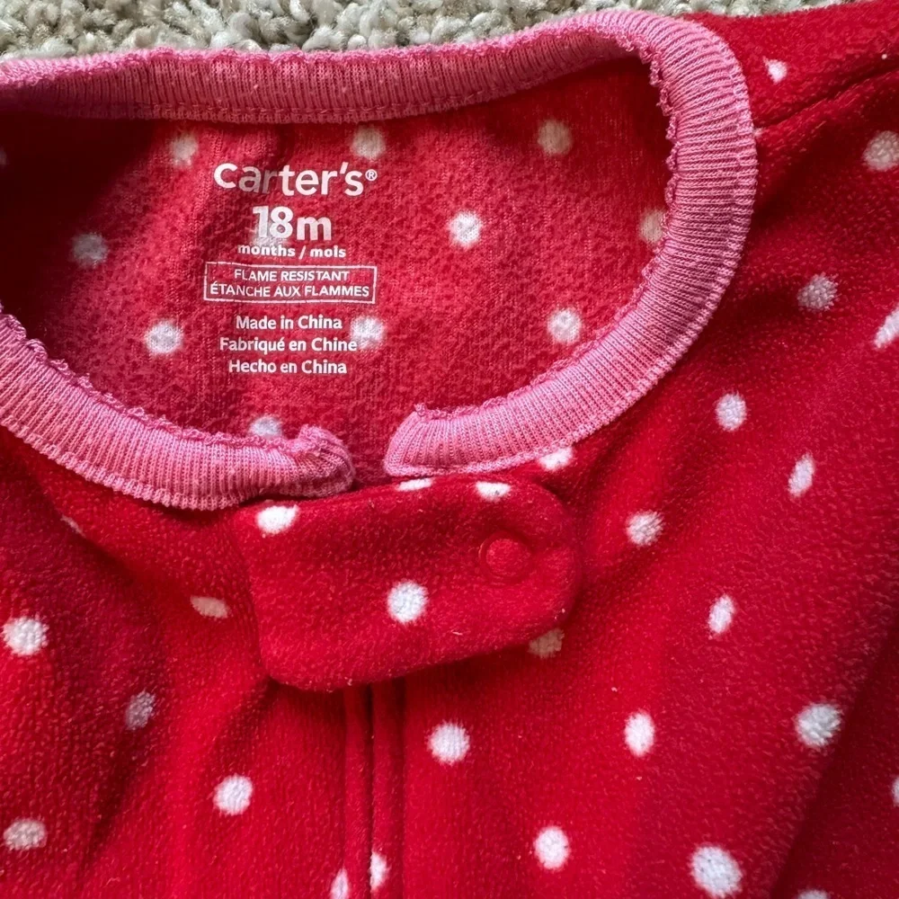 Carter’s Red Polka Dot Reindeer Footed Pajamas Fleece Pj's size 18 months